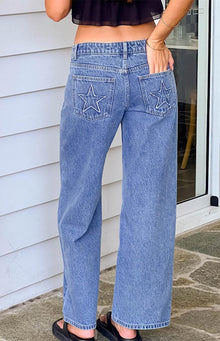 Clara Star Denim Low Rise Jeans | Mid Wash