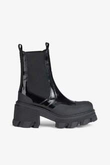 Cleated Heeled Mid Chelsea Boots in Naplack | Black