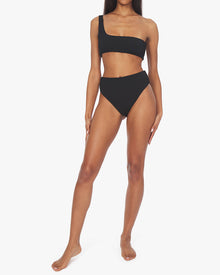 One Shoulder Spongie Seersucker Bikini Top | Black