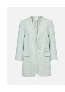 Collarless Linen Blazer | Green