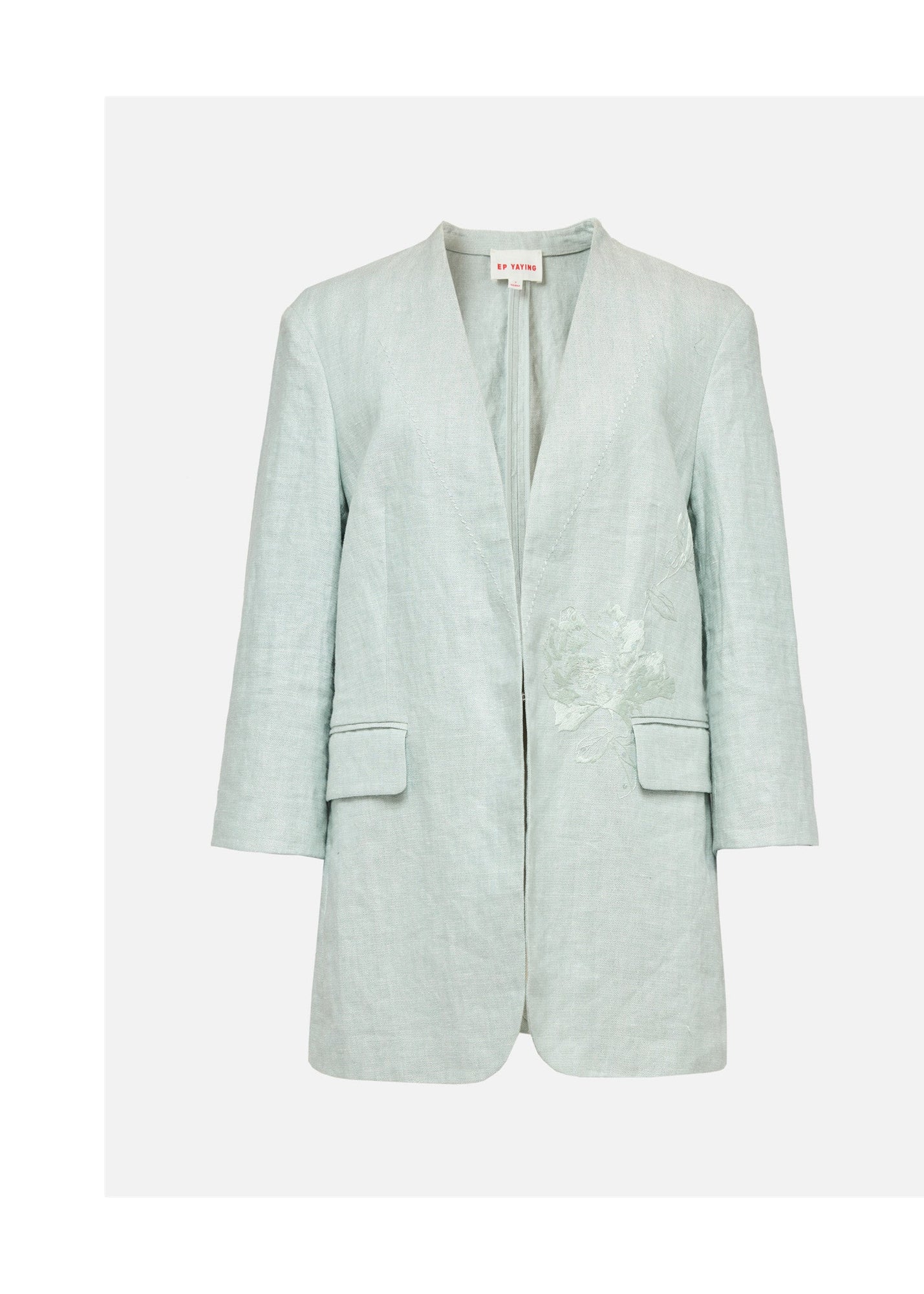 Collarless Linen Blazer | Green