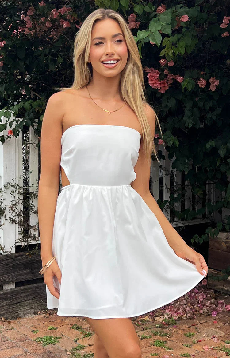 Cora Tie Back Mini Dress | White