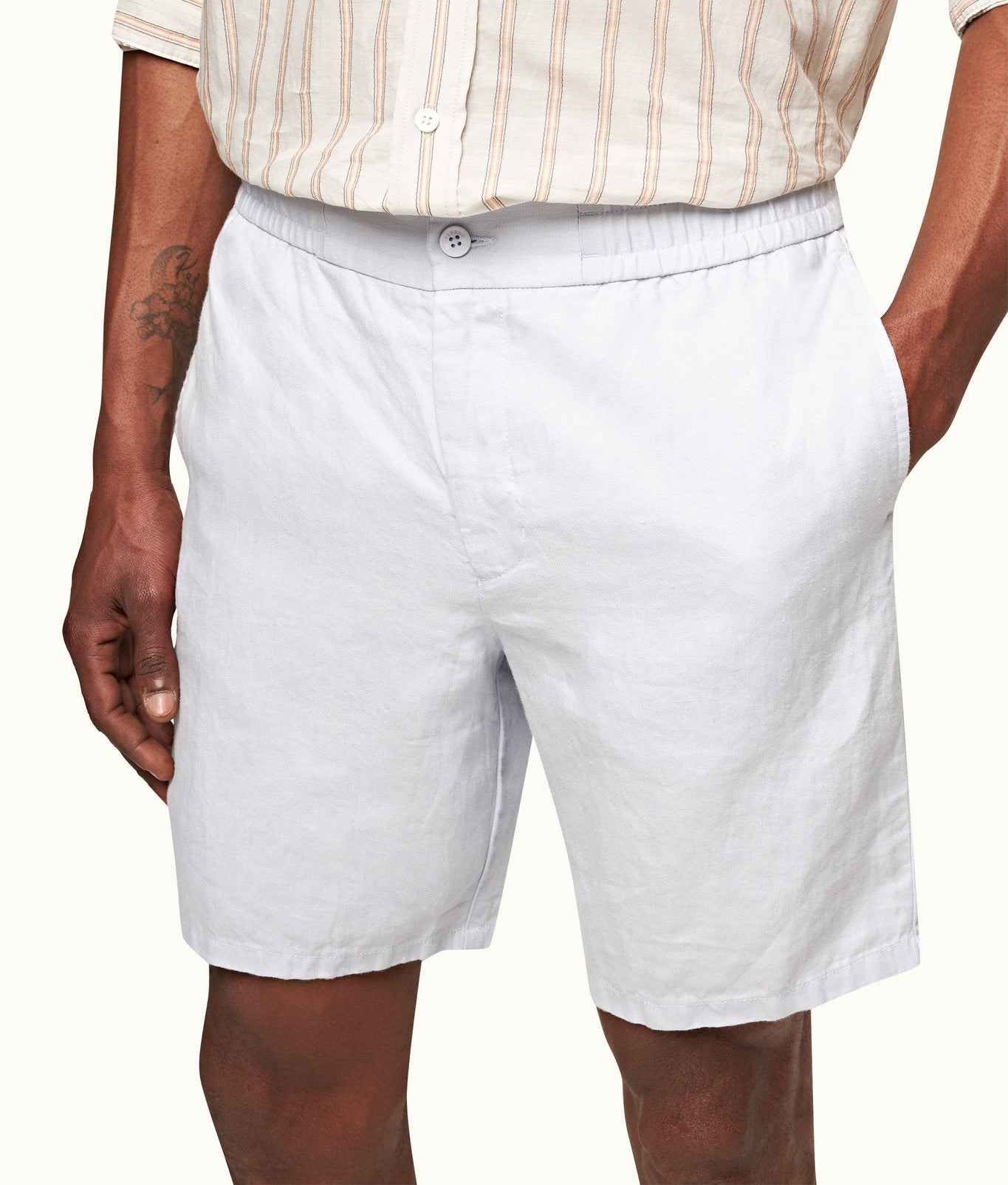 Cornell Linen Tailored Fit Washed Linen Drawcord Shorts | Light Island Sky