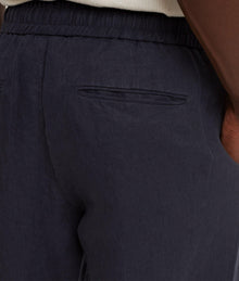 Cornell Linen Tapered Leg Washed Linen Trousers | Night Iris