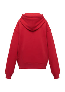 Cotton Embroidered Hoodie | Red