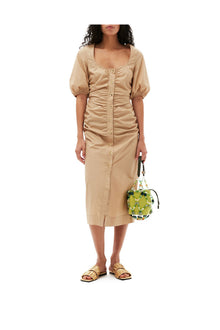 Cotton Poplin Gathered Open neck Maxi Dress | Curds and Whey