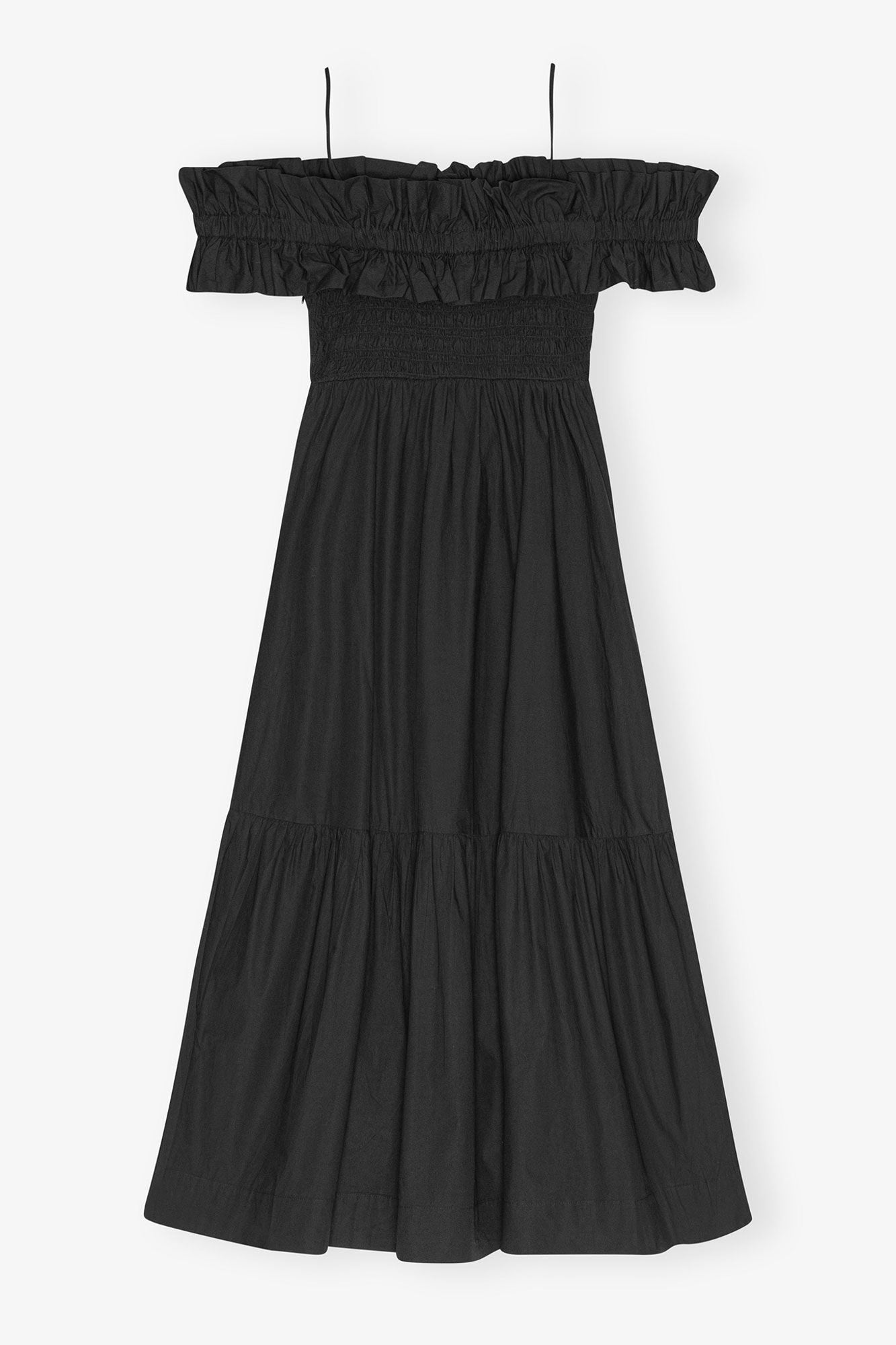 Cotton Poplin Long Smock Dress | Black
