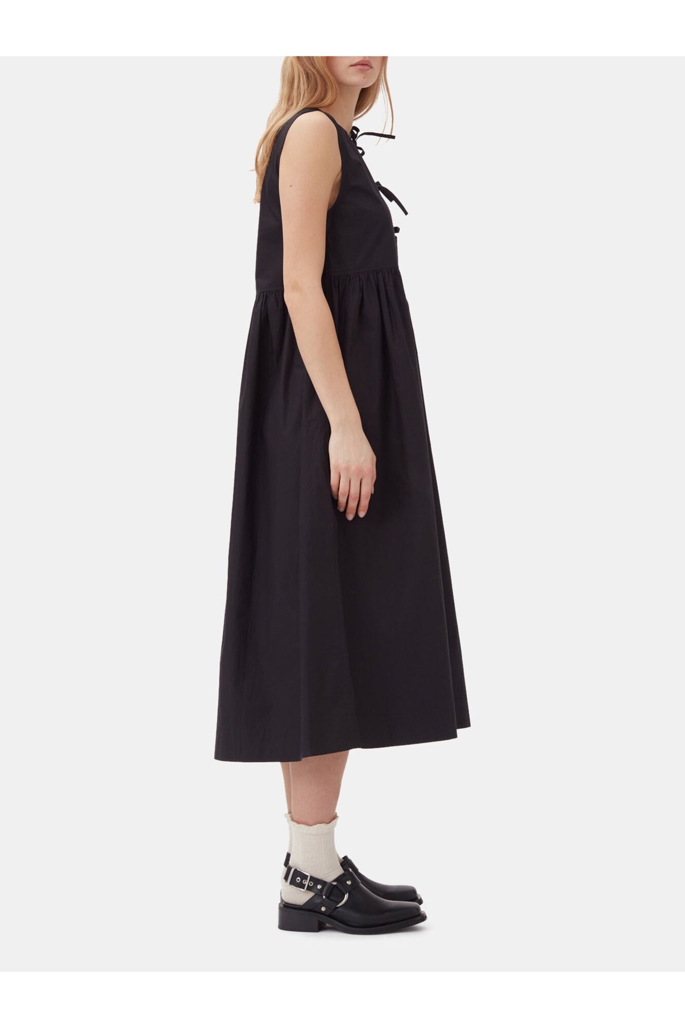 Cotton Poplin Midi Dress | Black (V1)