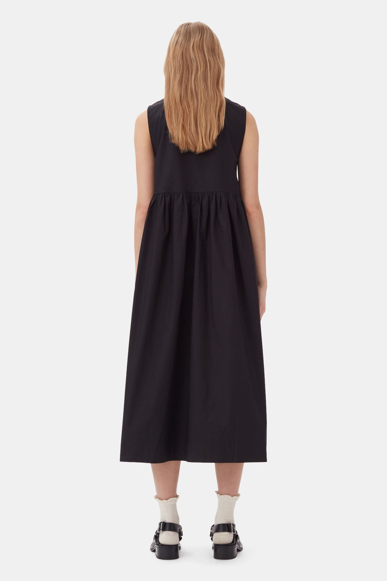 Cotton Poplin Midi Dress | Black (V1)