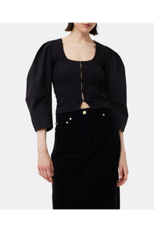 Cotton Poplin Smock Blouse | Black