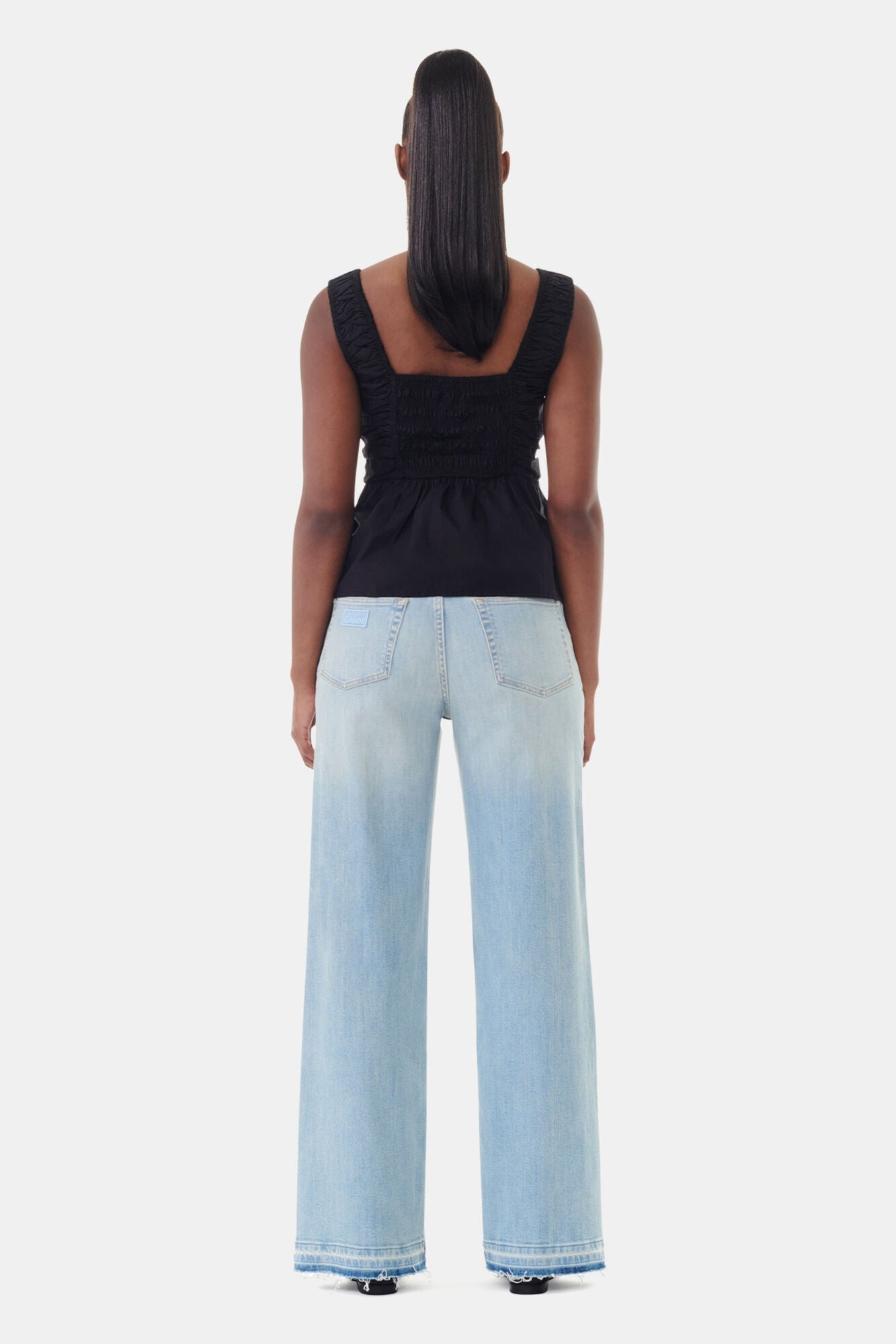 Cotton Poplin Smock Strap Top | Black