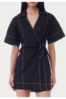 Cotton Poplin Wrap Mini Dress | Black