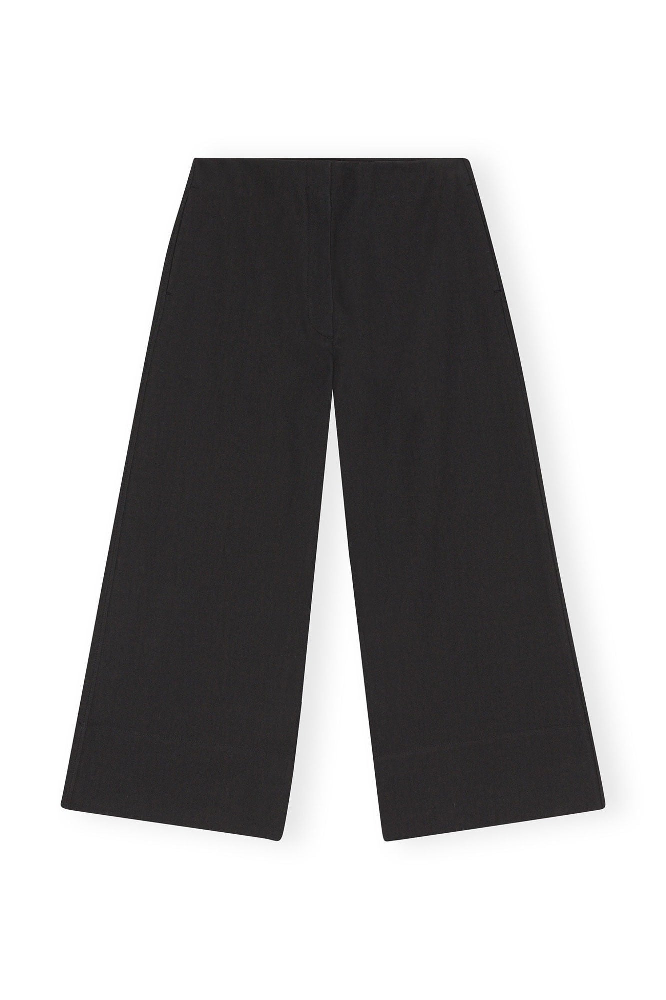 Cotton Suiting Cropped Wide Trousers | Black