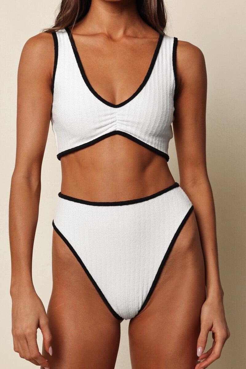 Paula Bikini Bottom | Cream Black Binded Terry Rib