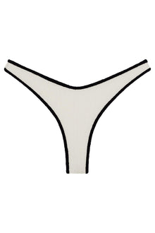 Thong Bikini Bottom | Cream Black Binded Terry Rib