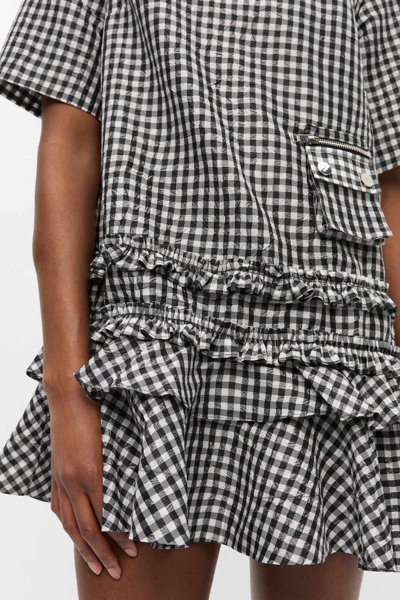 Crinkled Check Mini Dress | Black