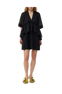 Crinkled Georgette Flounce Mini Dress | Black