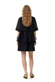 Crinkled Georgette Flounce Mini Dress | Black