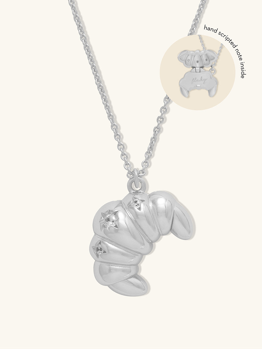 Croissant Necklace | Natural Gemstone | Silver Rhodium Plated Brass