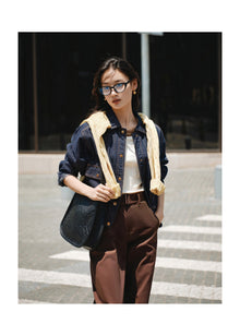 Cropped Denim Jacket | Navy