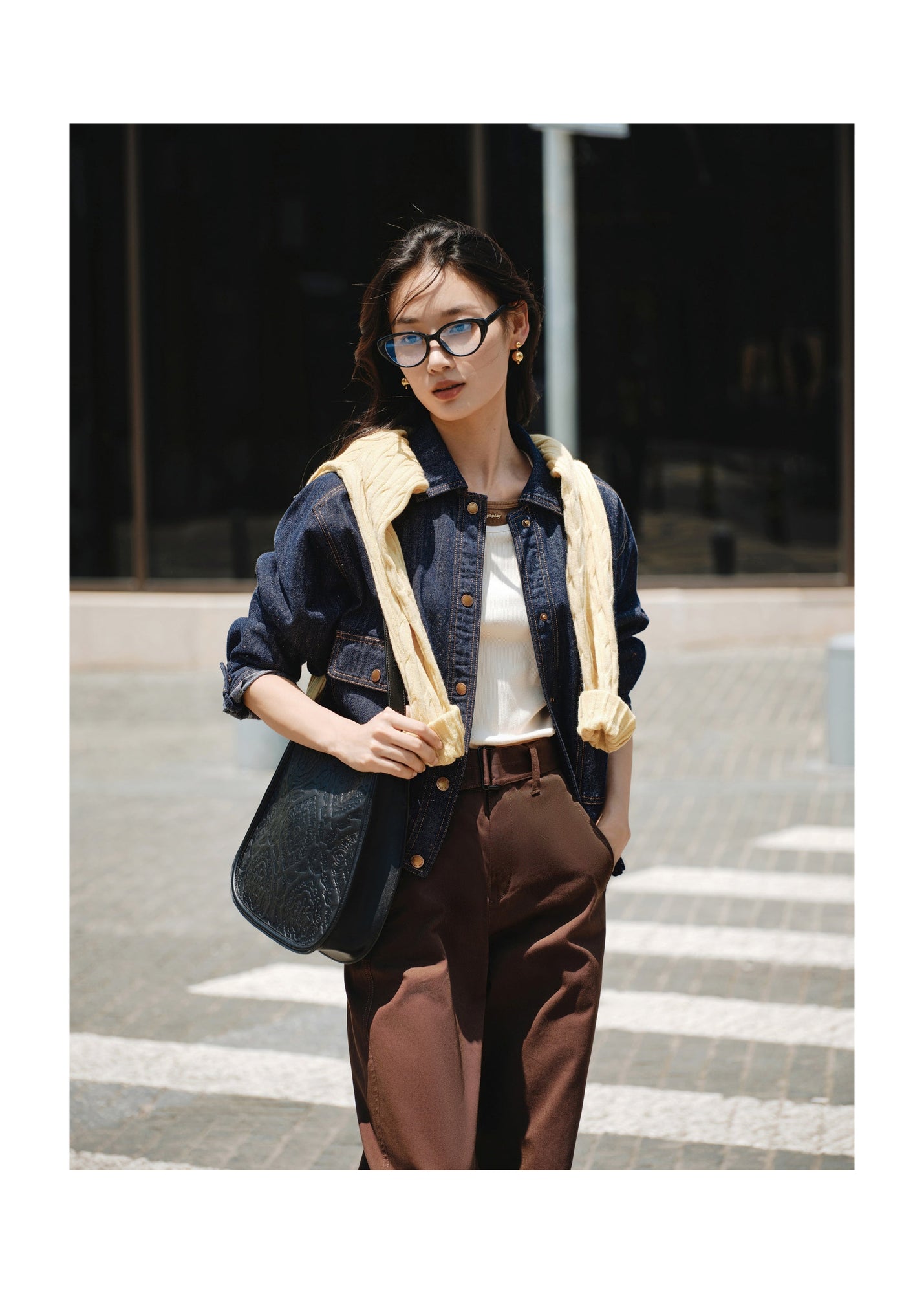 Cropped Denim Jacket | Navy