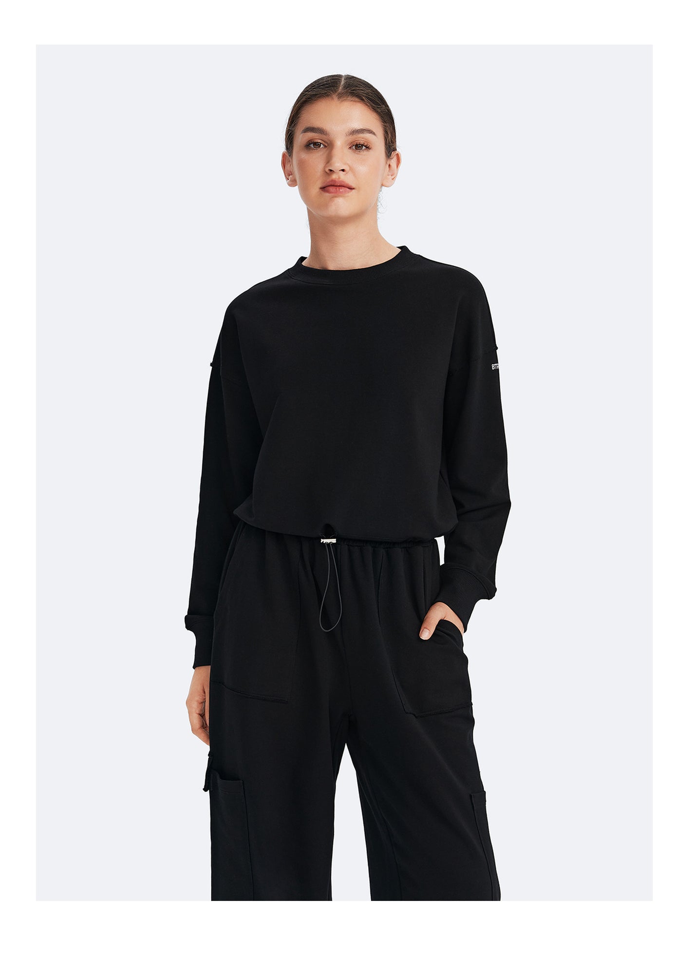 Cropped Sweatshirt with Drawstring | Black