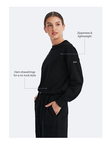 Cropped Sweatshirt with Drawstring | Black