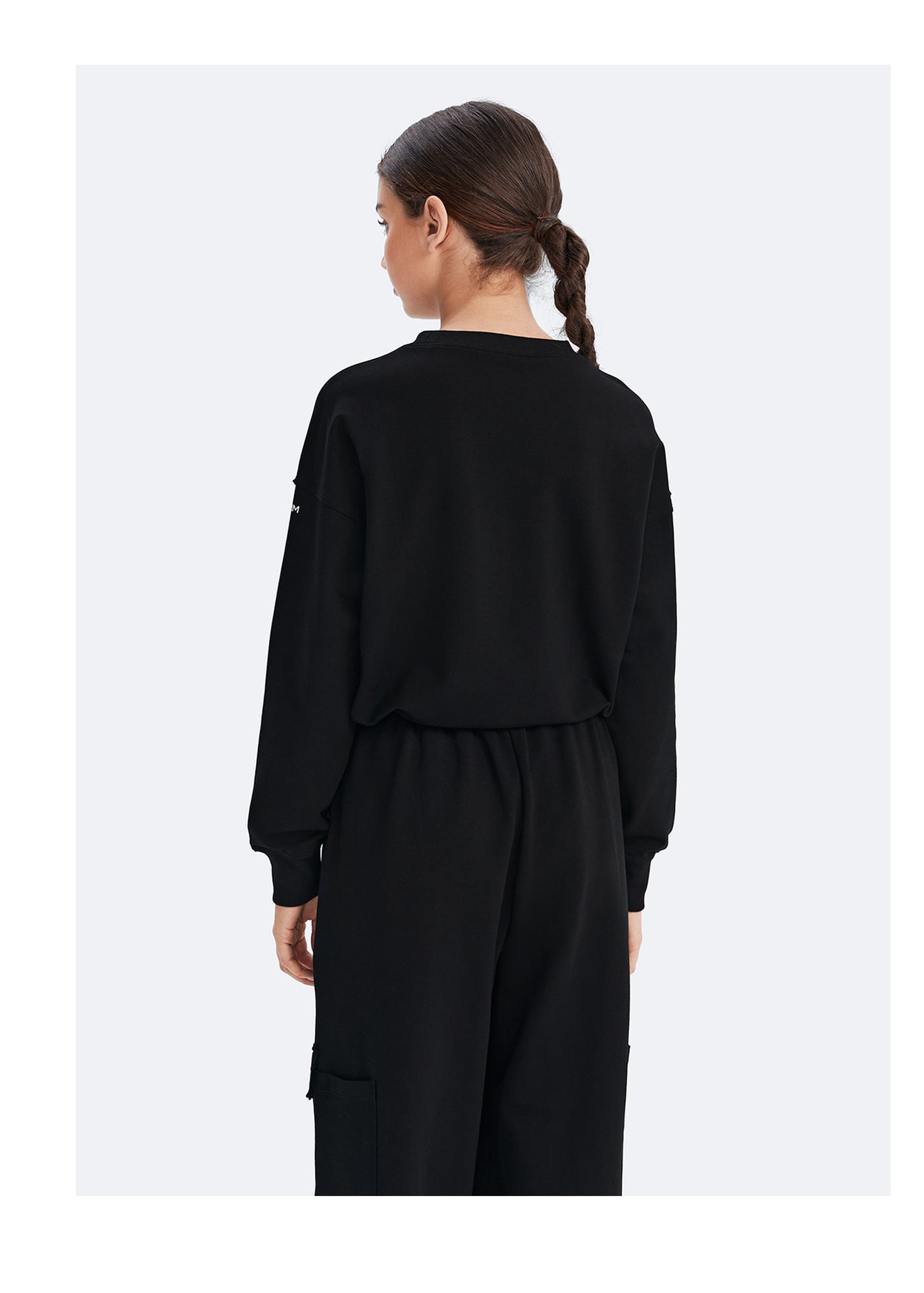 Cropped Sweatshirt with Drawstring | Black
