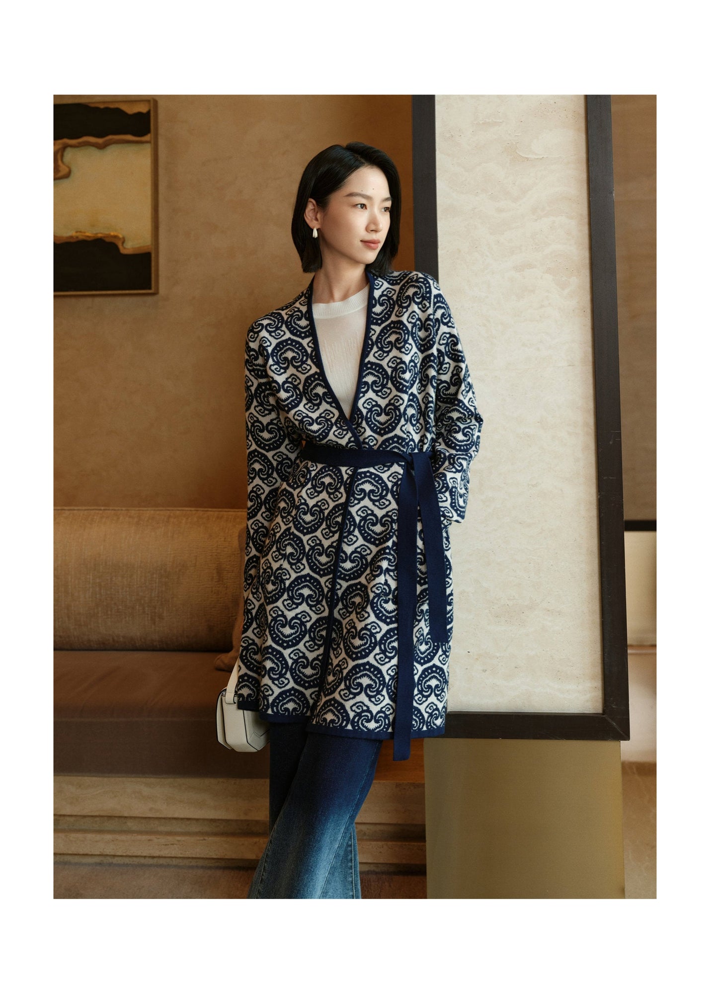 Cross-Front Knitted Cardigan | Navy