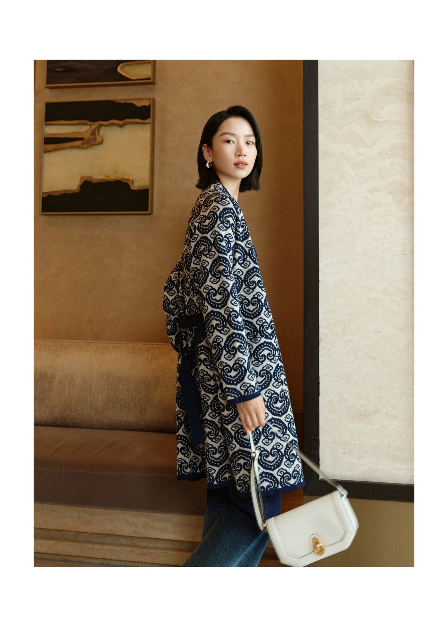 Cross-Front Knitted Cardigan | Navy