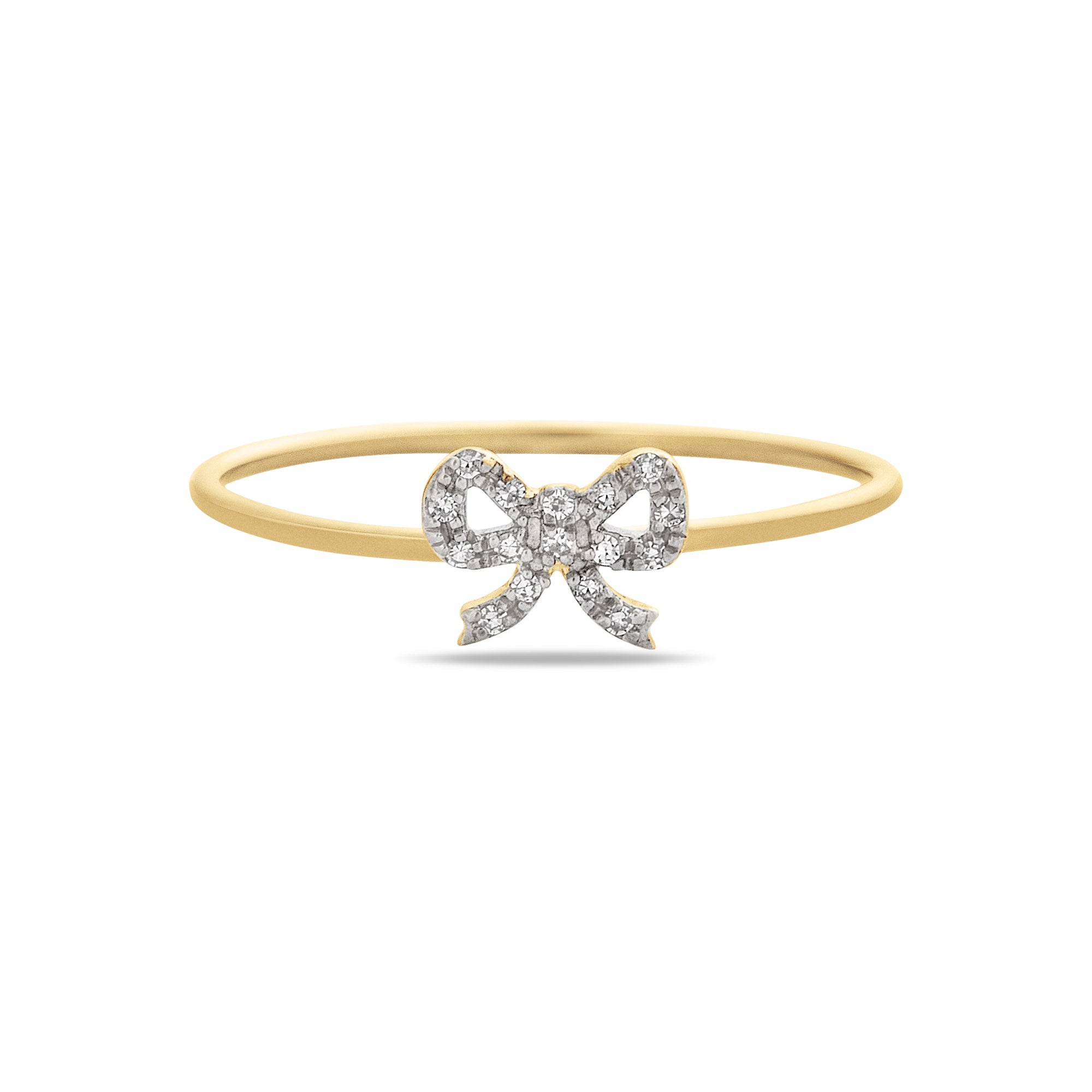 Dainty Diamond Bow Ring | 10K Yellow Gold | Green Emerald/White Diamond