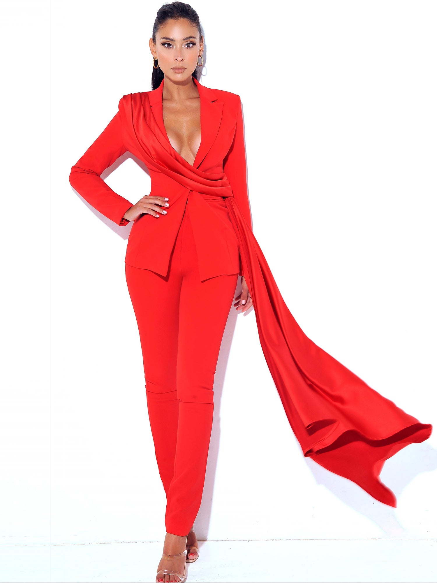 Vandra Draping Blazer Jacket | Red