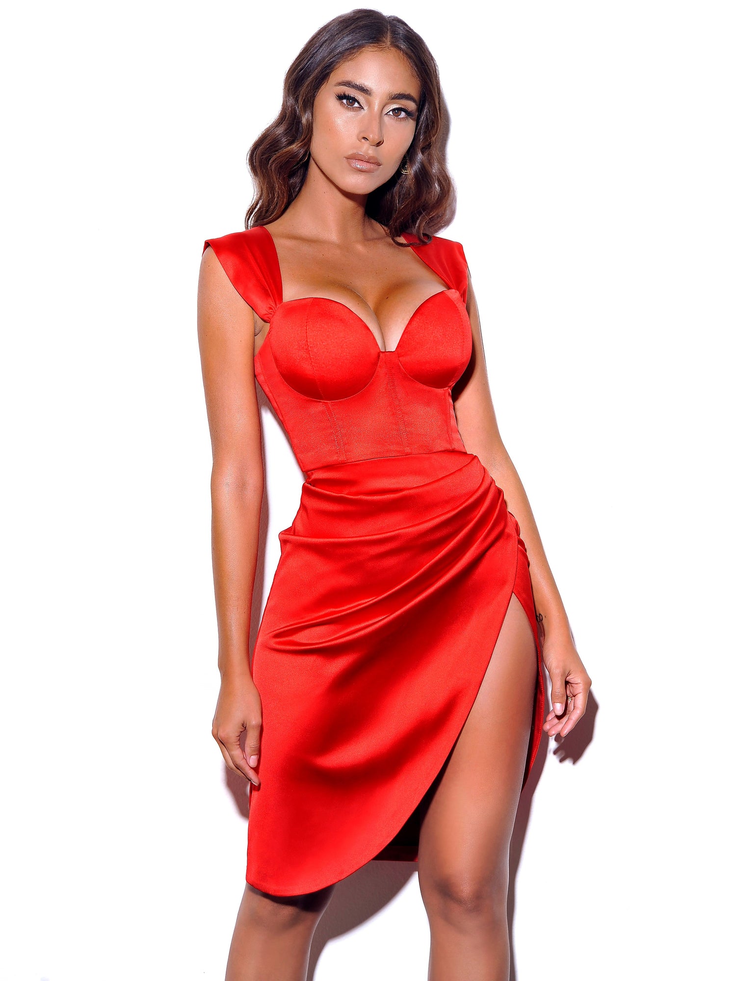 Hedy Satin Corset Dress | Red