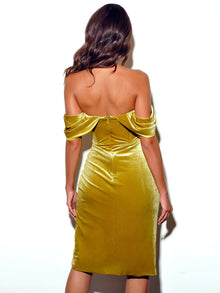 Omaria Velvet Off Shoulder Corset Dress | Gold