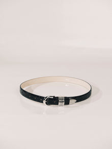 Hollyhock Leather Belt | Floral Embossed Black & Silver
