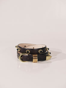 Hollyhock Stone Ostrich Belt | Plum Ostrich & Silver & Onyx
