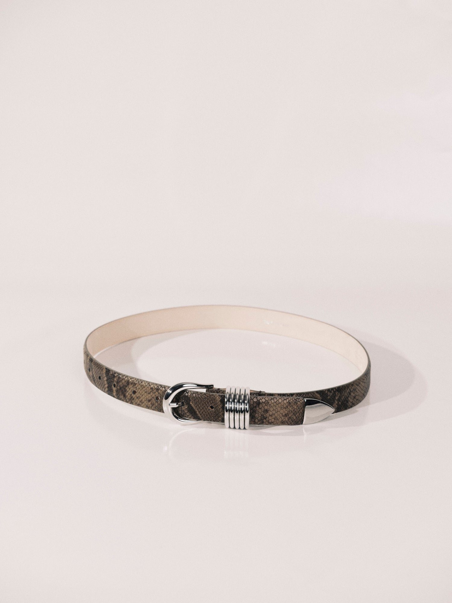 Hollyhock Belt | Neutral Brown Snakeskin & Silver