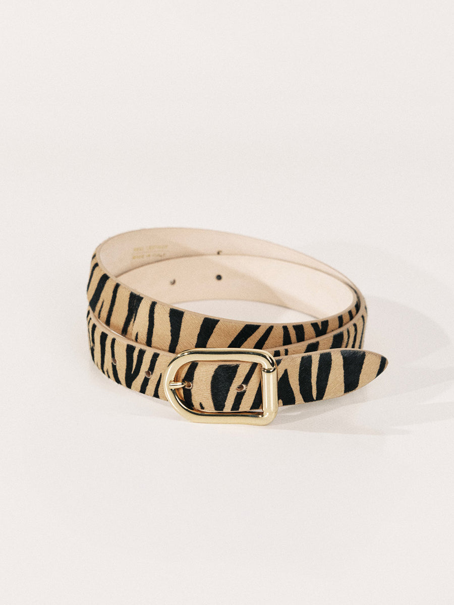 Mija Calf Hair Belt | Neutral Zebra & 24K Gold