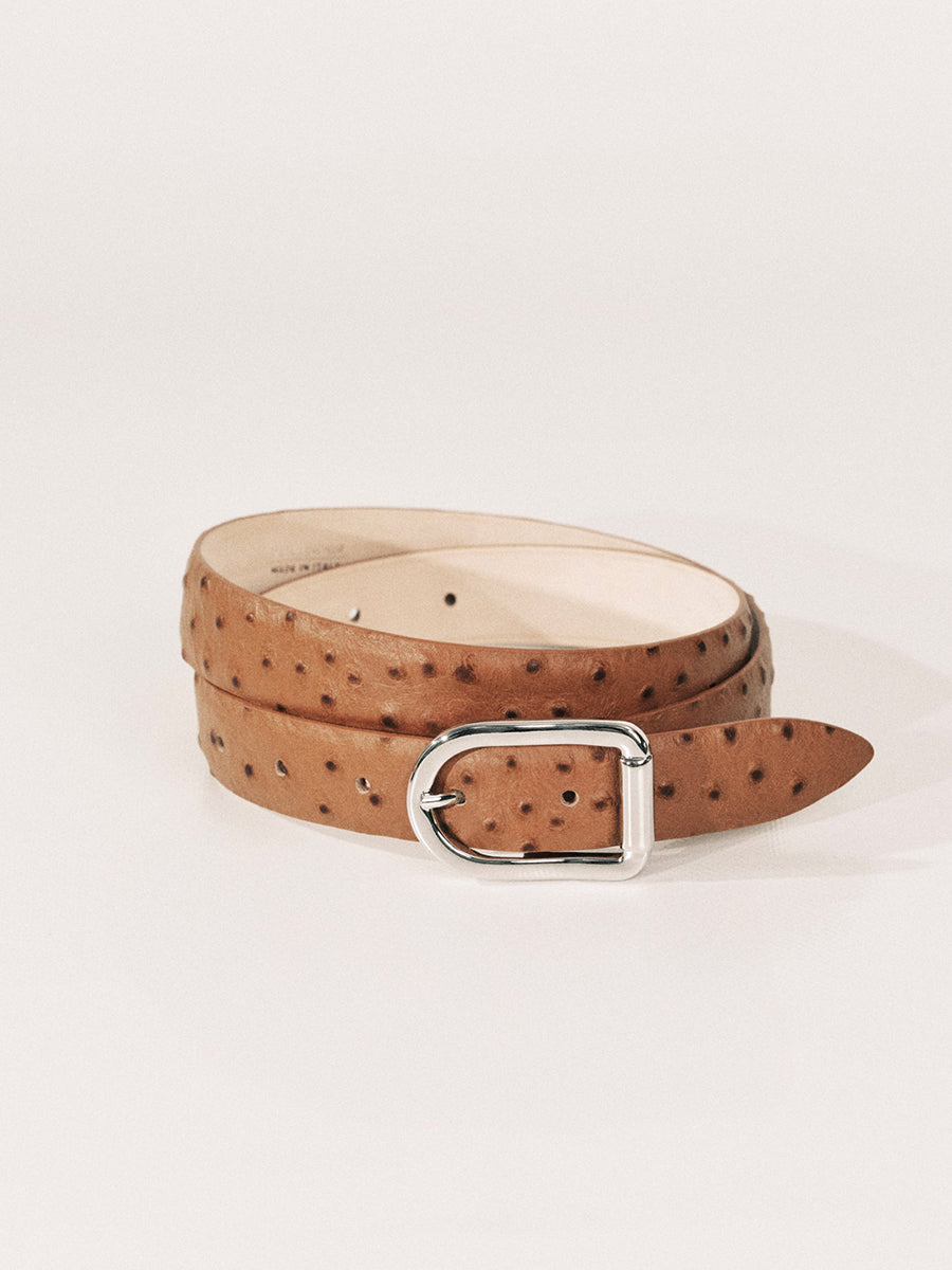 Mija Belt | Camel Ostrich & Silver