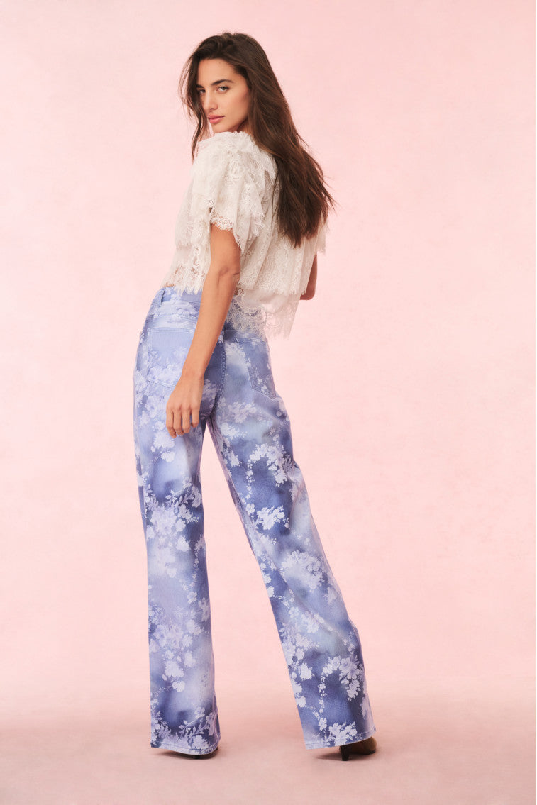 Dessa Floral Wide Leg Jeans | Bluebell Cloud