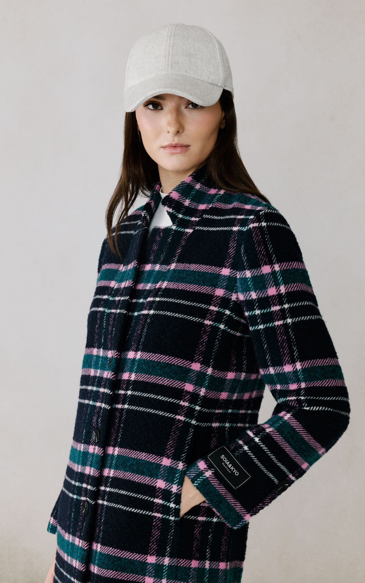 Diane-C Plaid Midi Coat In Wool | Indigo Multi