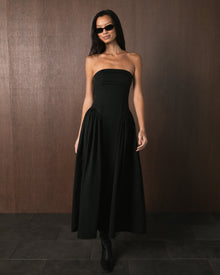 Strapless Corset Ruched Dress | Black