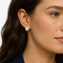 Round Stud Earrings | 14K Yellow Gold | 0.25 Carat Lab Grown Diamond/Golden South Sea Pearl | 11mm - 12mm | H-I-I2-I3