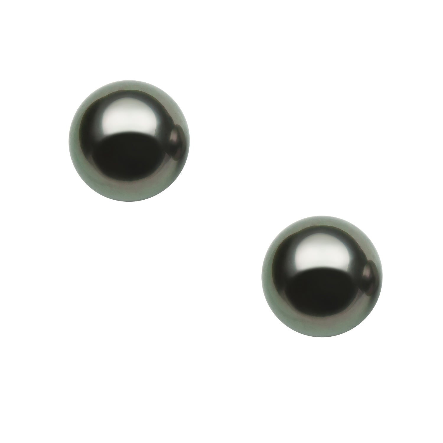 AA+ Round Stud Earrings | 14K White Gold | Black Tahitian Pearl | 11mm - 12mm | Pushback Clasp