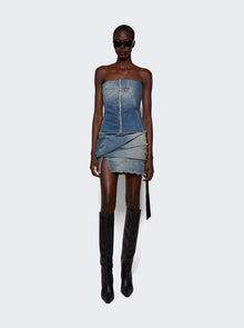 Women | Rick Owens DRKSHDW | Draped Mini Denim Skirt Washed Indigo