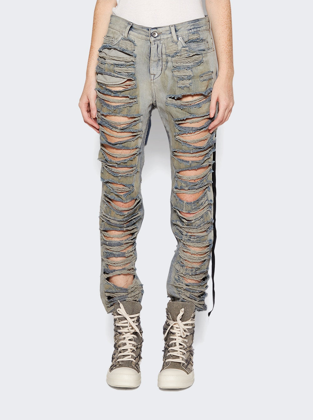 Women | Rick Owens DRKSHDW | Shredded Detroit Cut Jeans | Mineral Pearl