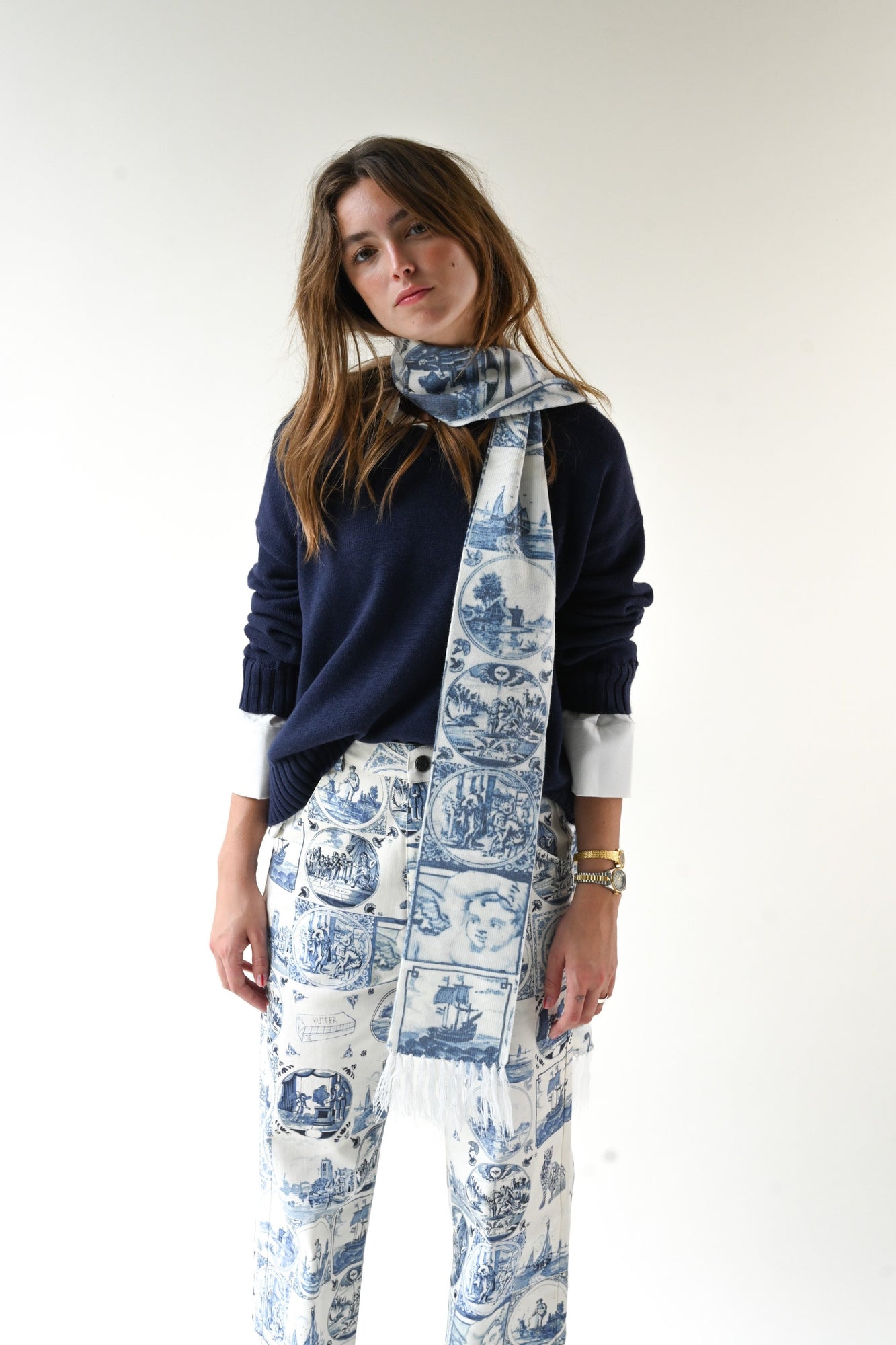 Delft Knit Scarf | White & Blue