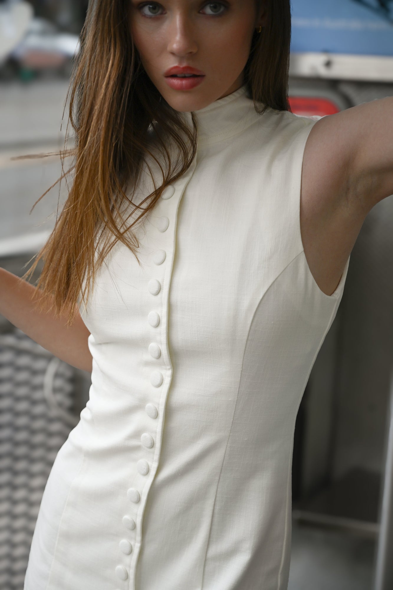 Rowan Linen Snap Dress | White