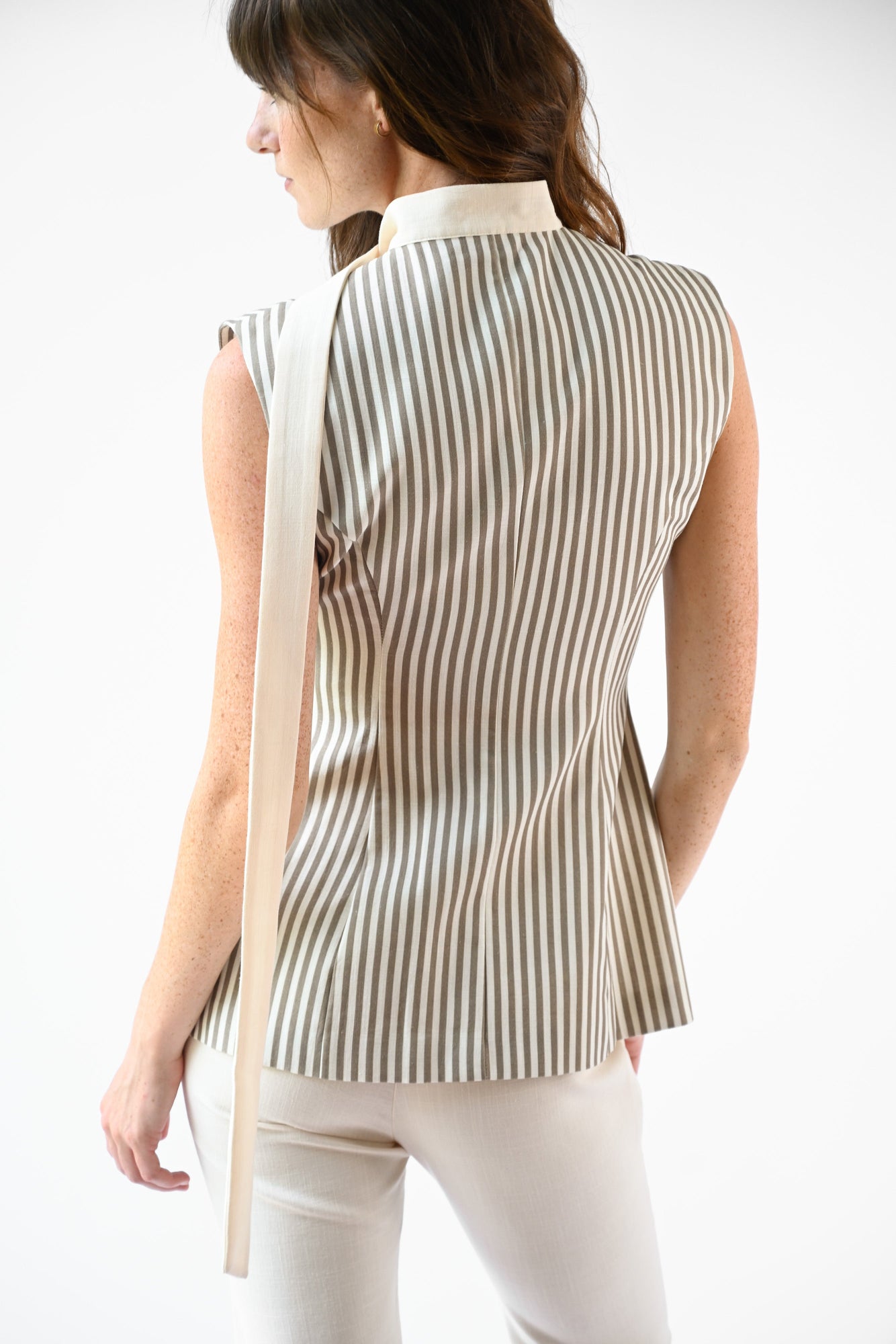 Lila Linen Scarf Top | Gray & Ivory