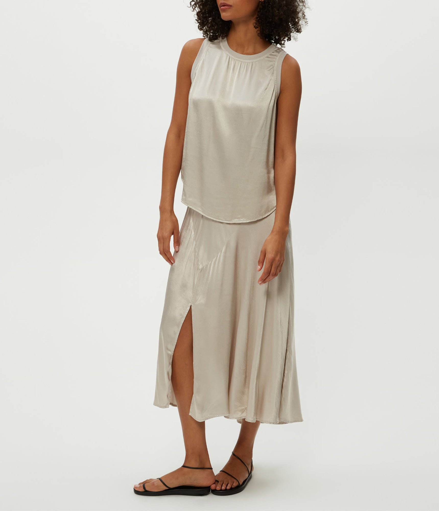 Desi Asymmetrical Satin Skirt | Cement